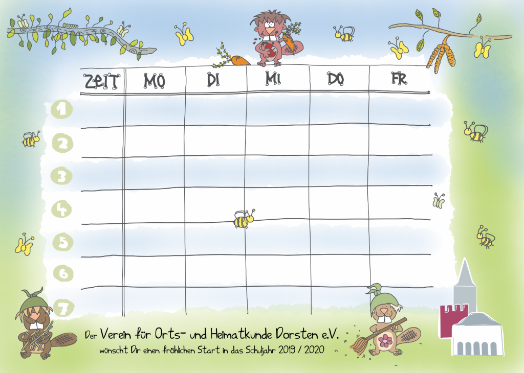 Stundenplan mit Motiv der Lippe-Biber-Bande zum selbst ausdrucken